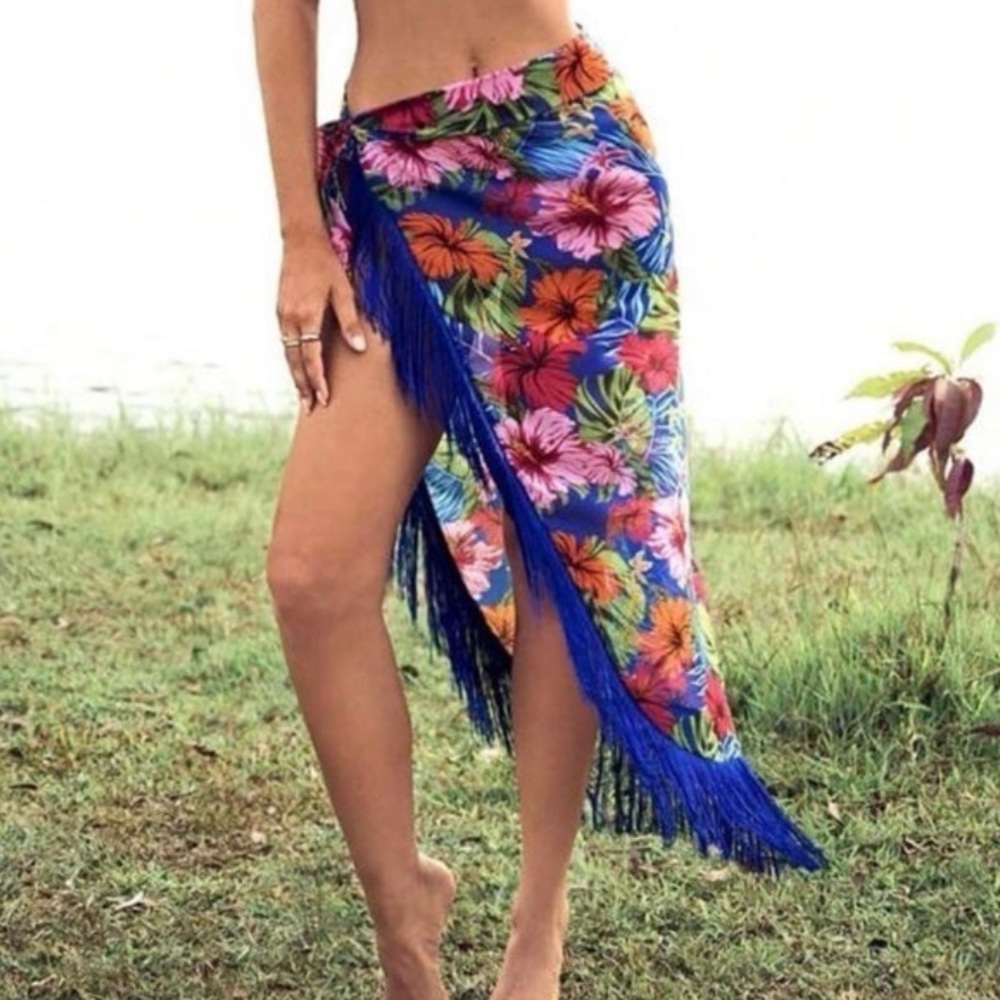 Floral Fringe Sarong Cover-Up